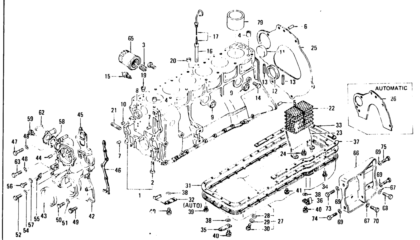 Diagram for CYLINDER BLOCK & FITTING L24. L26 (UP TO NOV. '74)