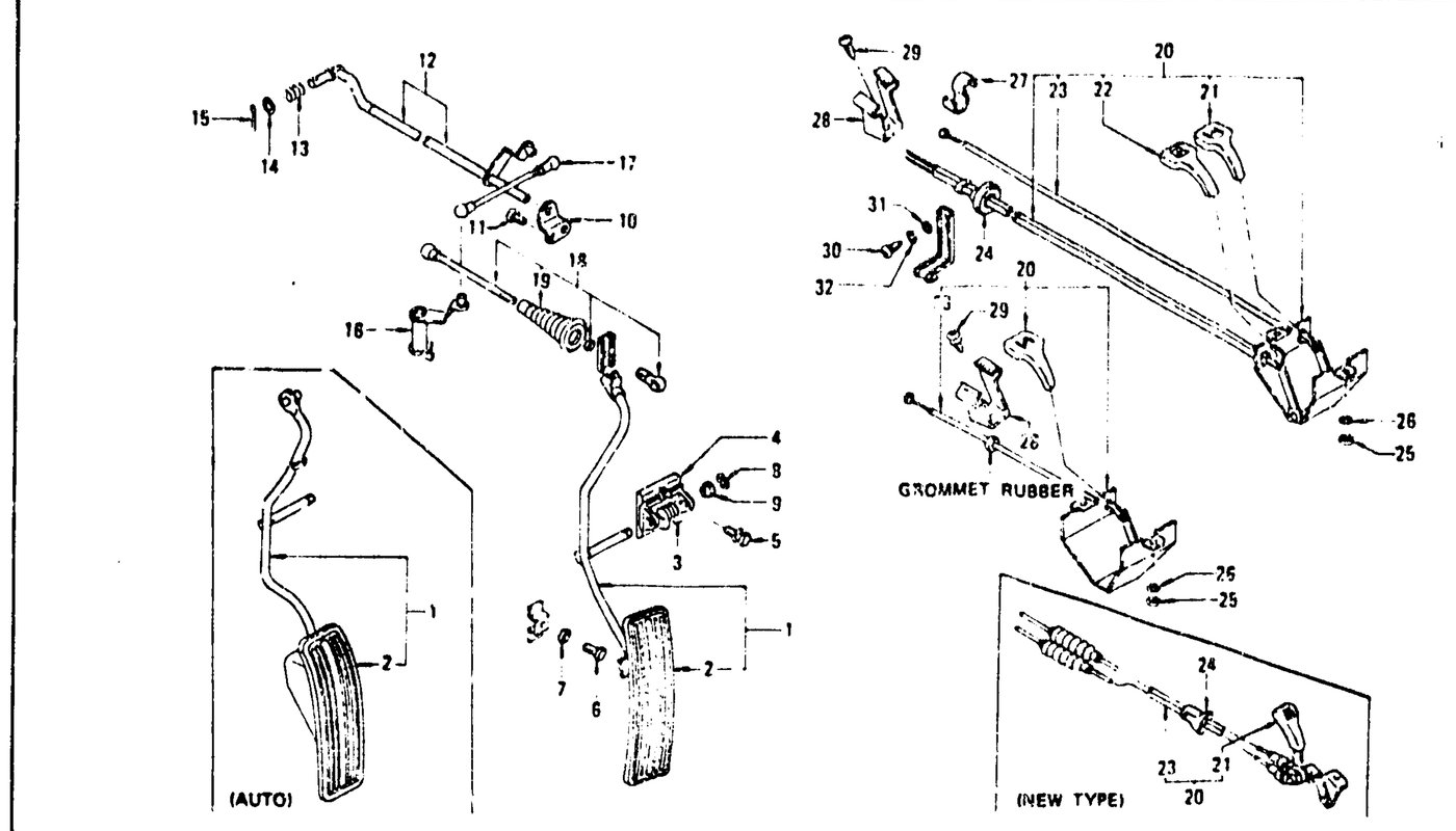 Diagram for ACCELERATOR PEDAL CHOKE & THROTTLE CONTROL L24. L26 (UP TO NOV. '74)