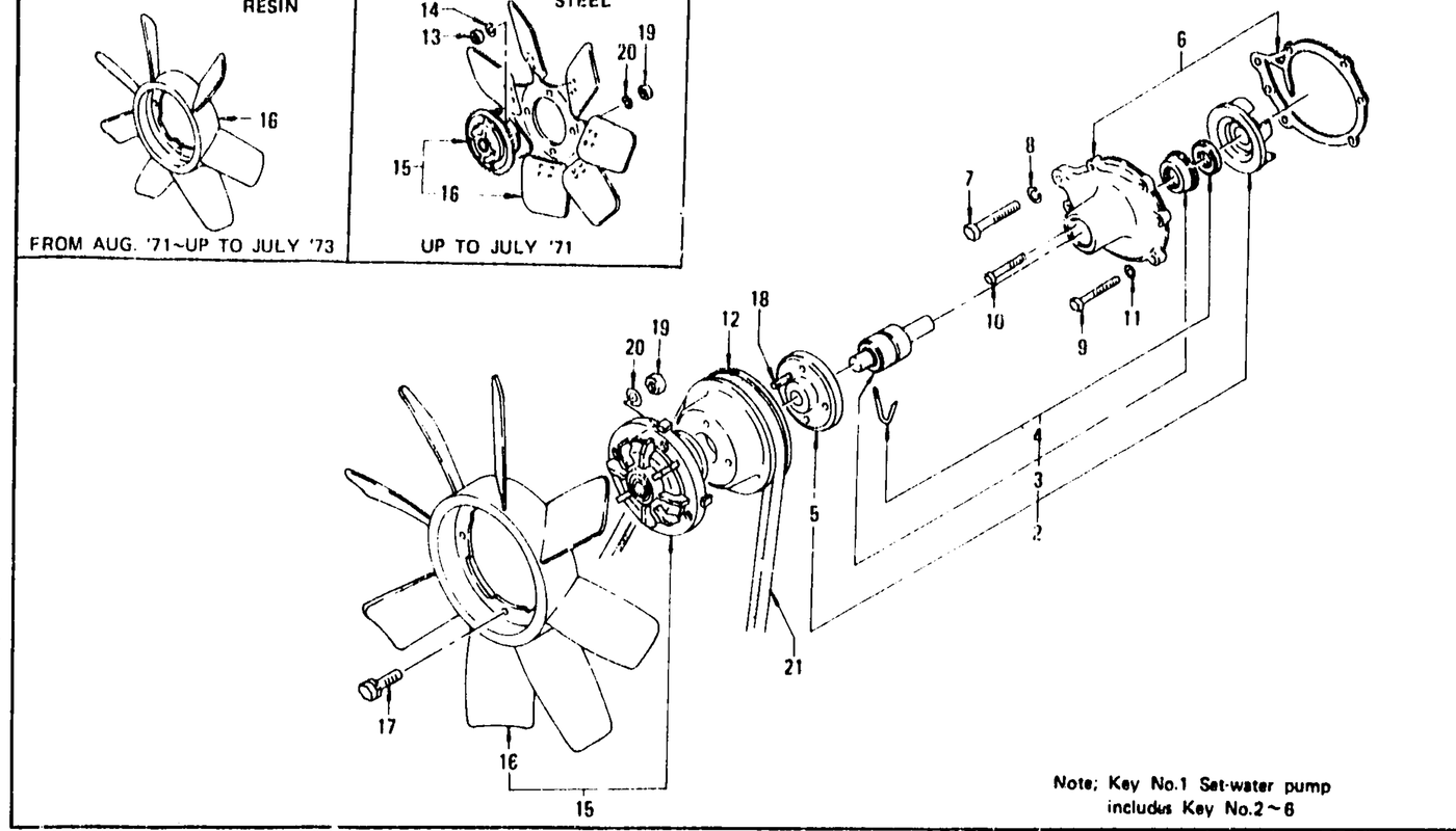 Diagram for WATER PUMP & FAN BELT L24. L26