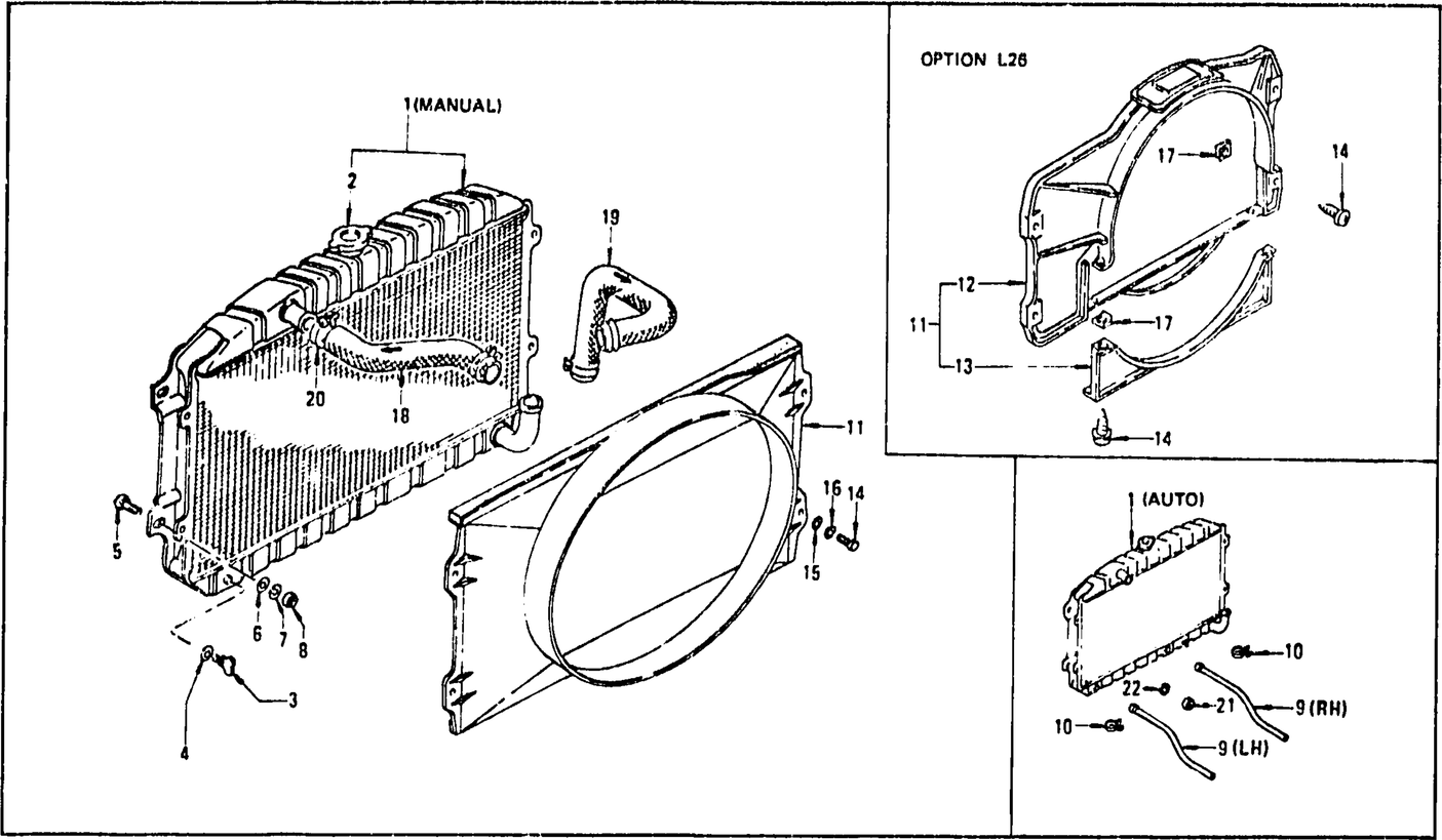 Diagram for RADIATOR L24. L26 (UP TO NOV. '74)