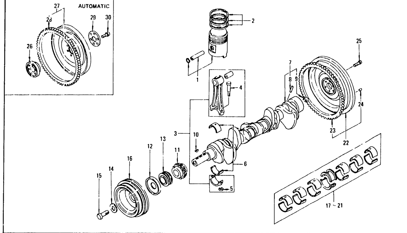 Diagram for PISTON, CRANKSHAFT & CONNECTING ROD L24, L26 (UP TO NOV. '74)