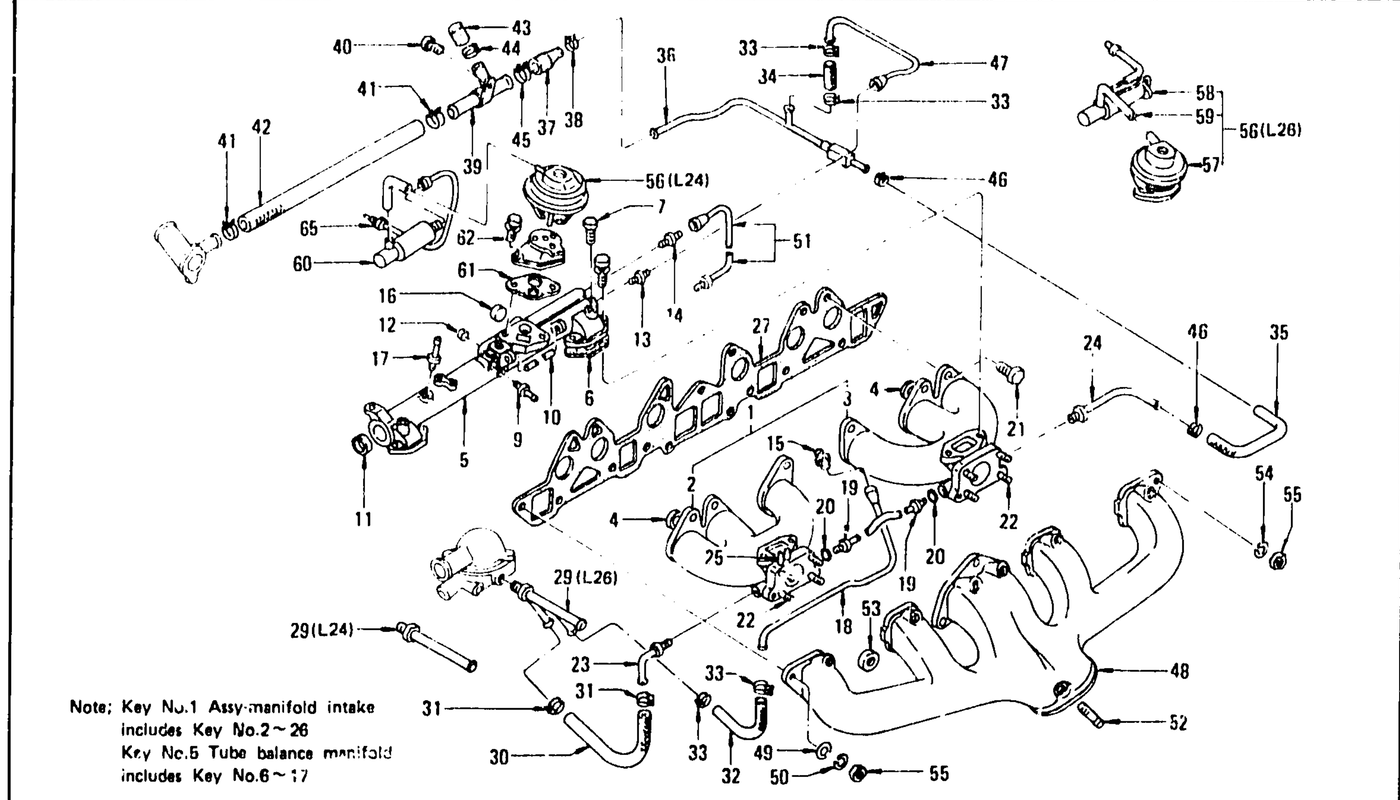 Diagram for MANIFOLD, EGR. L24, L26 (FROM JULY '72 TO NOV. '74)