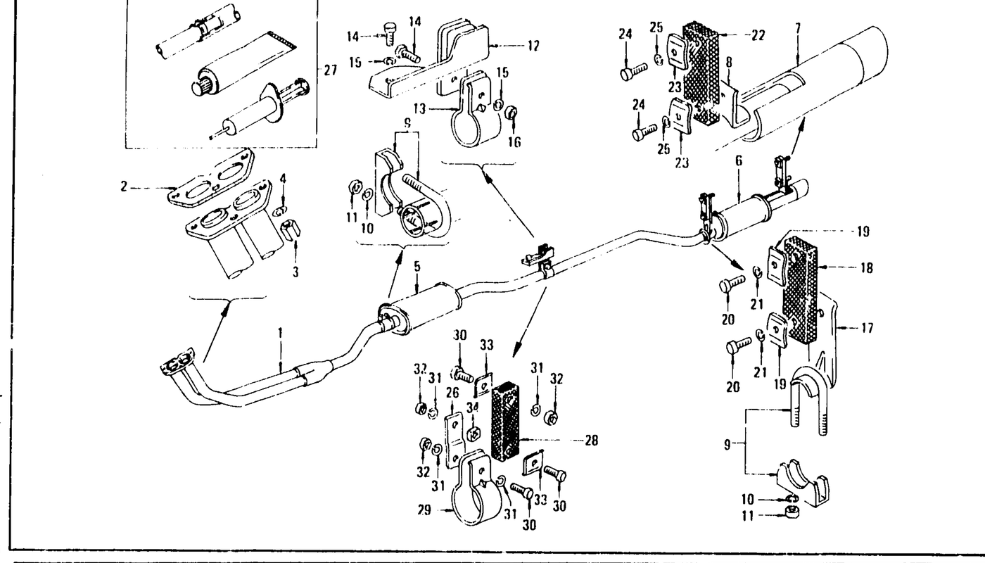 Diagram for EXHAUST TUBE & MUFFLER L24, L26 (UP TO JULY '73)