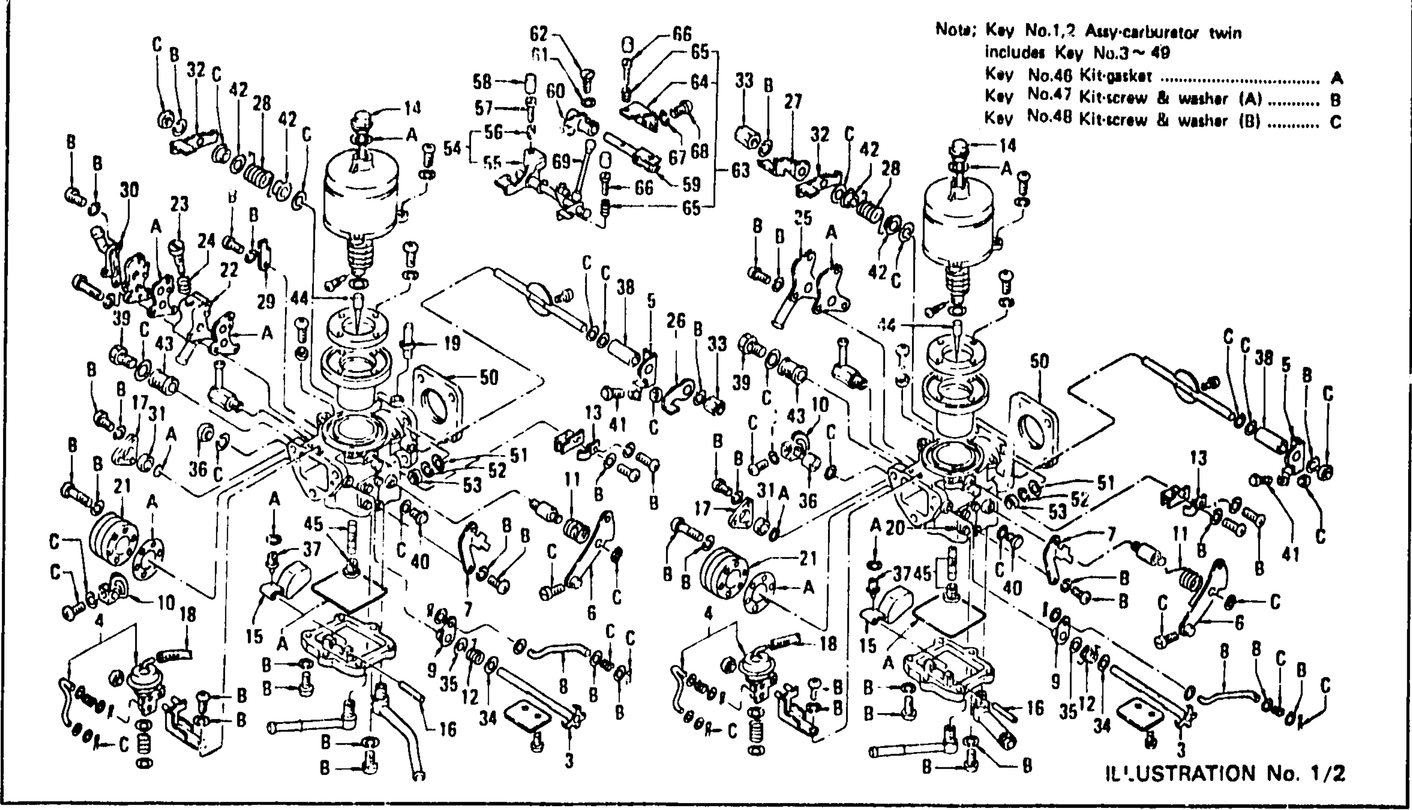 Diagram for CARBURETOR L24 (FROM JULY '72 TO JULY '73)