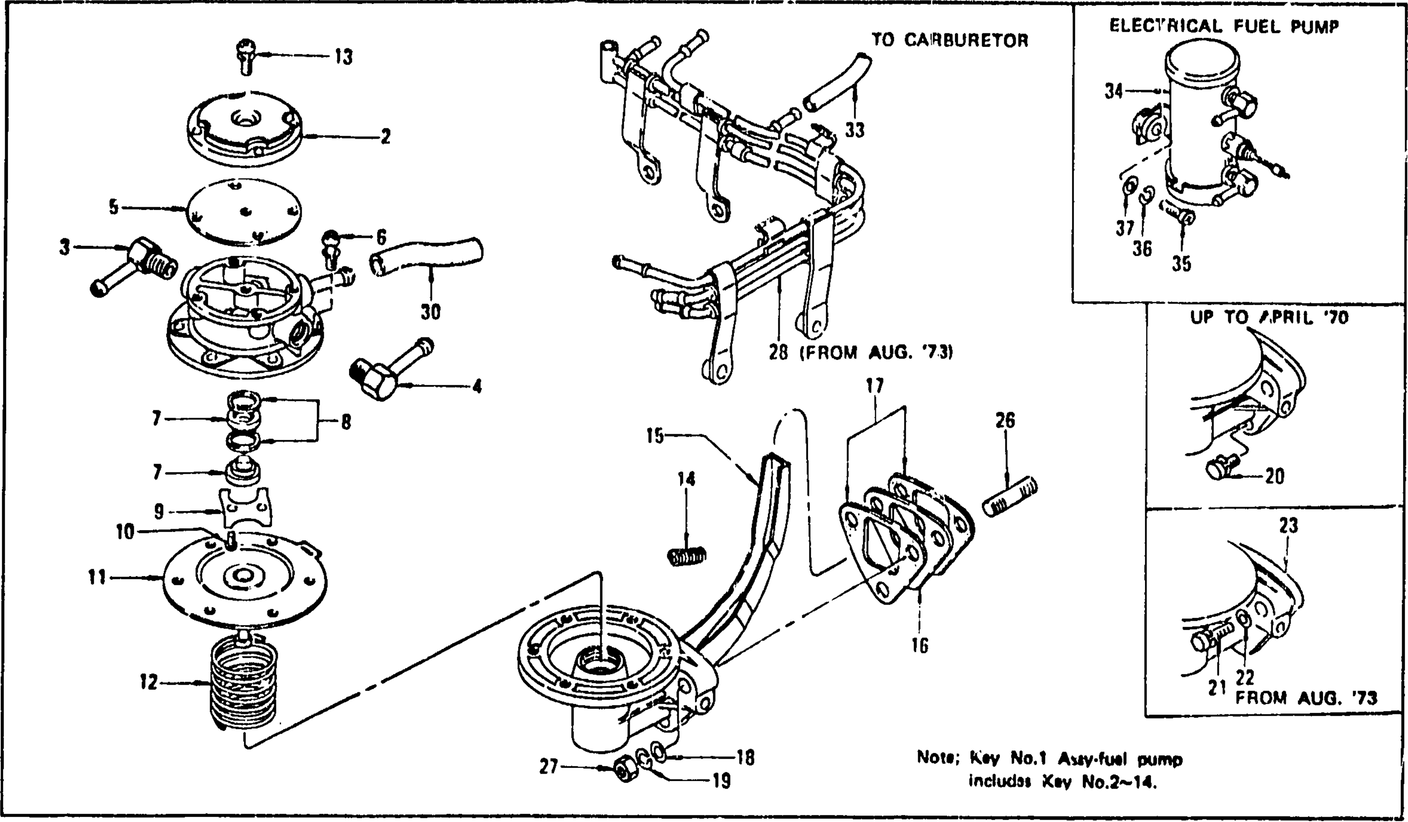 Diagram for FUEL PUMP & FUEL TUBE L24, L26 (UP TO NOV. '74)