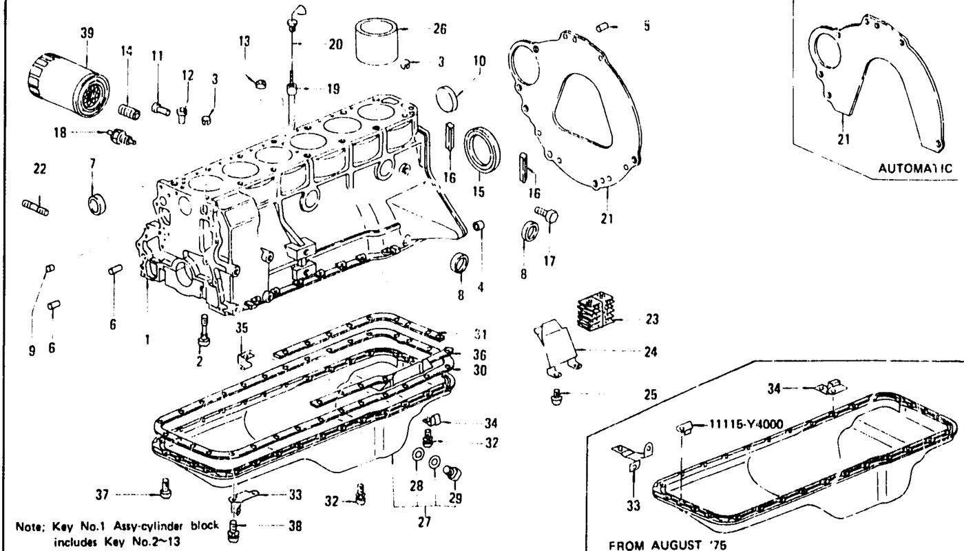 Diagram for CYLINDER BLOCK. OIL PAN & OIL FILTER ELEMENT L28E