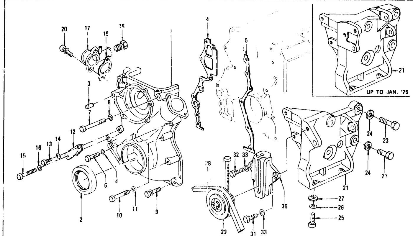 Diagram for FRONT COVER & COMPRESSOR MOUNTING L28E