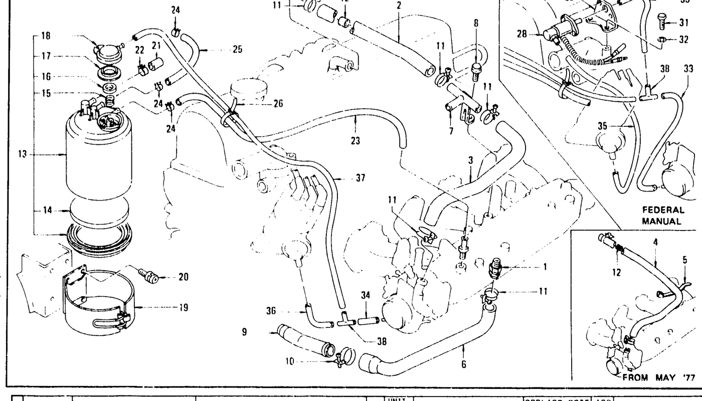 Diagram for EMISSION CONTROL DEVICE L28E (FROM DEC. '74)