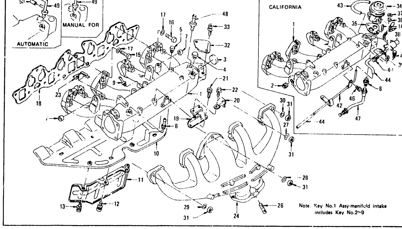 Diagram for MANIFOLD, EGR. L28E (FROM DEC. '74 TO JULY '76)