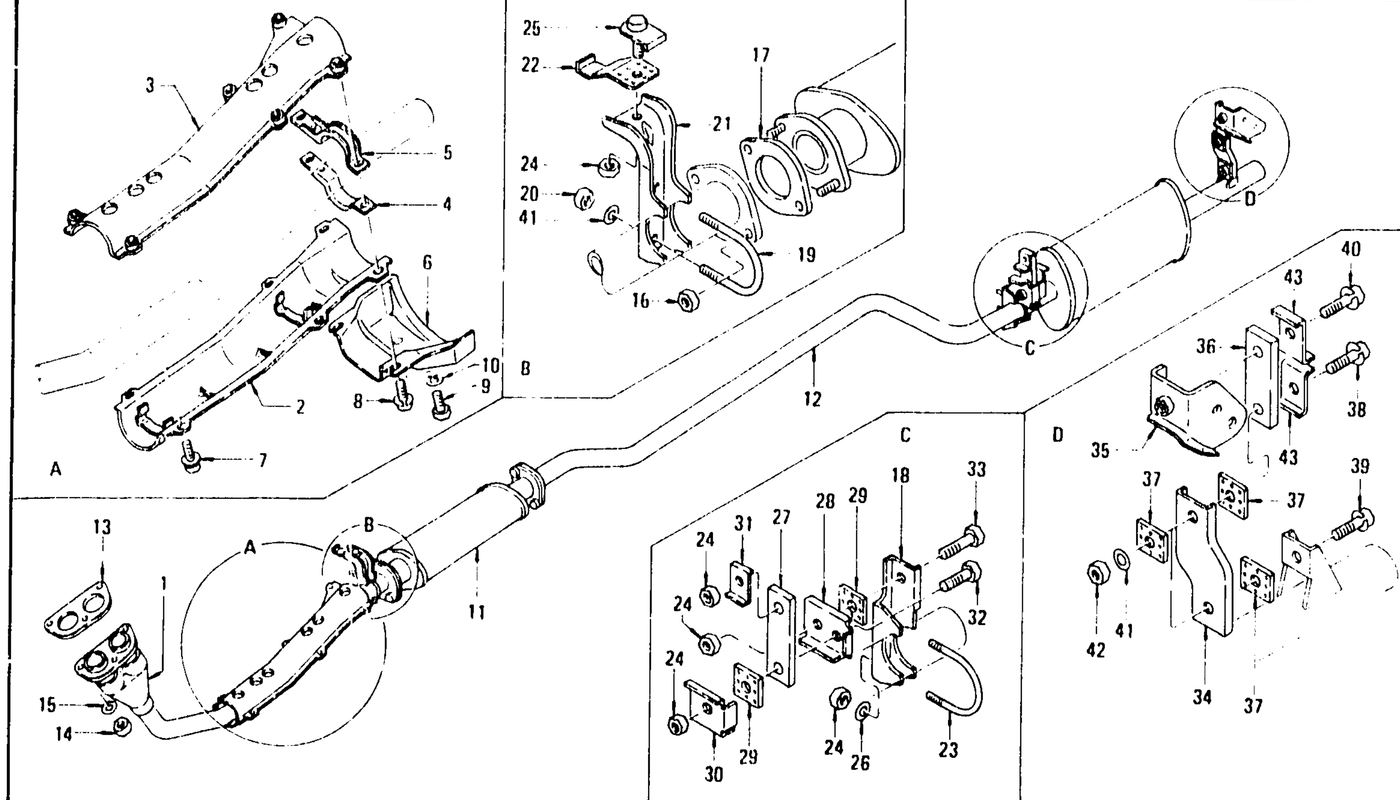 Diagram for EXHAUST TUBE & MUFFLER (FED) L28E (FROM DEC. '74)