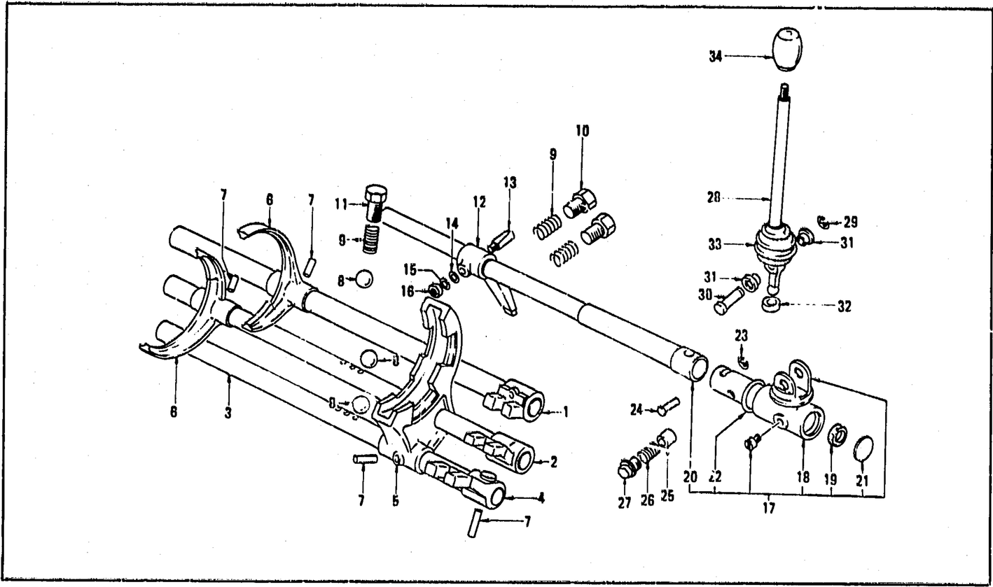 Diagram for TRANSMISSION CONTROL LEVER & FORK (5 SPEED-F5SW71B) (FROM AUG.'76)