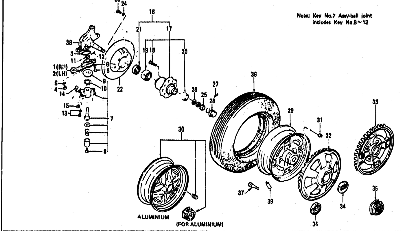 Diagram for FRONT AXLE (KNUCKLE ARM, ROAD WHEEL & TIRE)