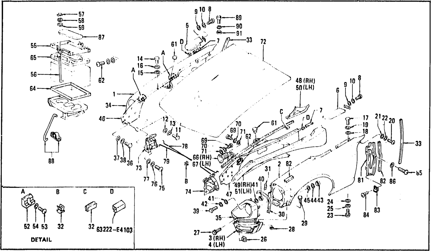 Diagram for FRONT FENDER, HEAD LAMP CASE, HOOD LEDGE & HOOD