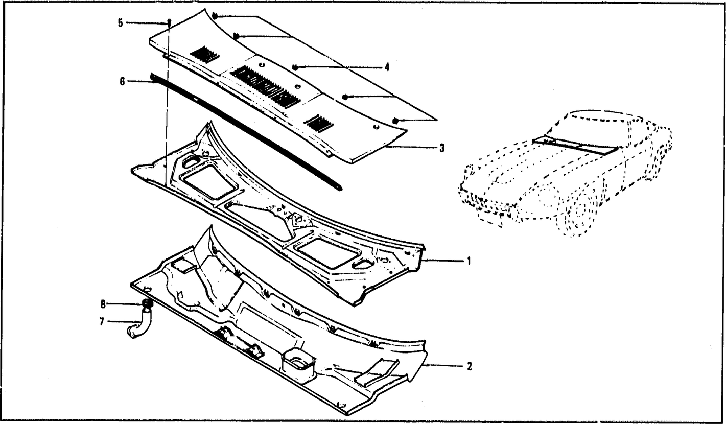 Diagram for COWL TOP & COWL TOP GRILLE (UP TO JULY '73)