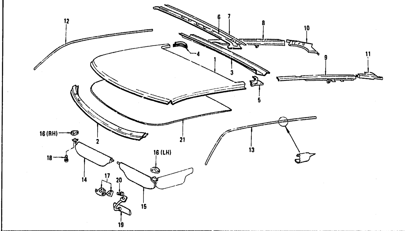 Diagram for ROOF PANEL, MOULDING, SUNVISOR & HEAD LINING