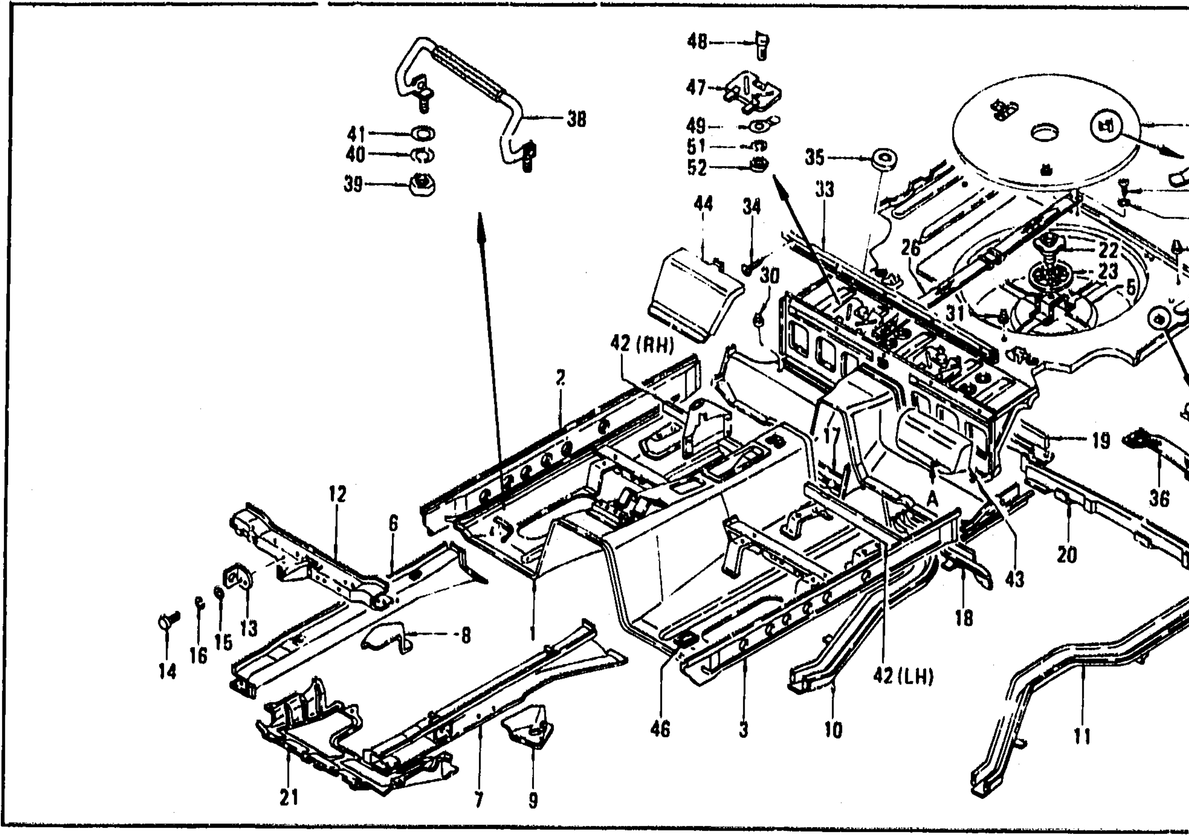 Diagram for FLOOR PANEL & SPARE TIRE COVER (UP TO JULY '73)