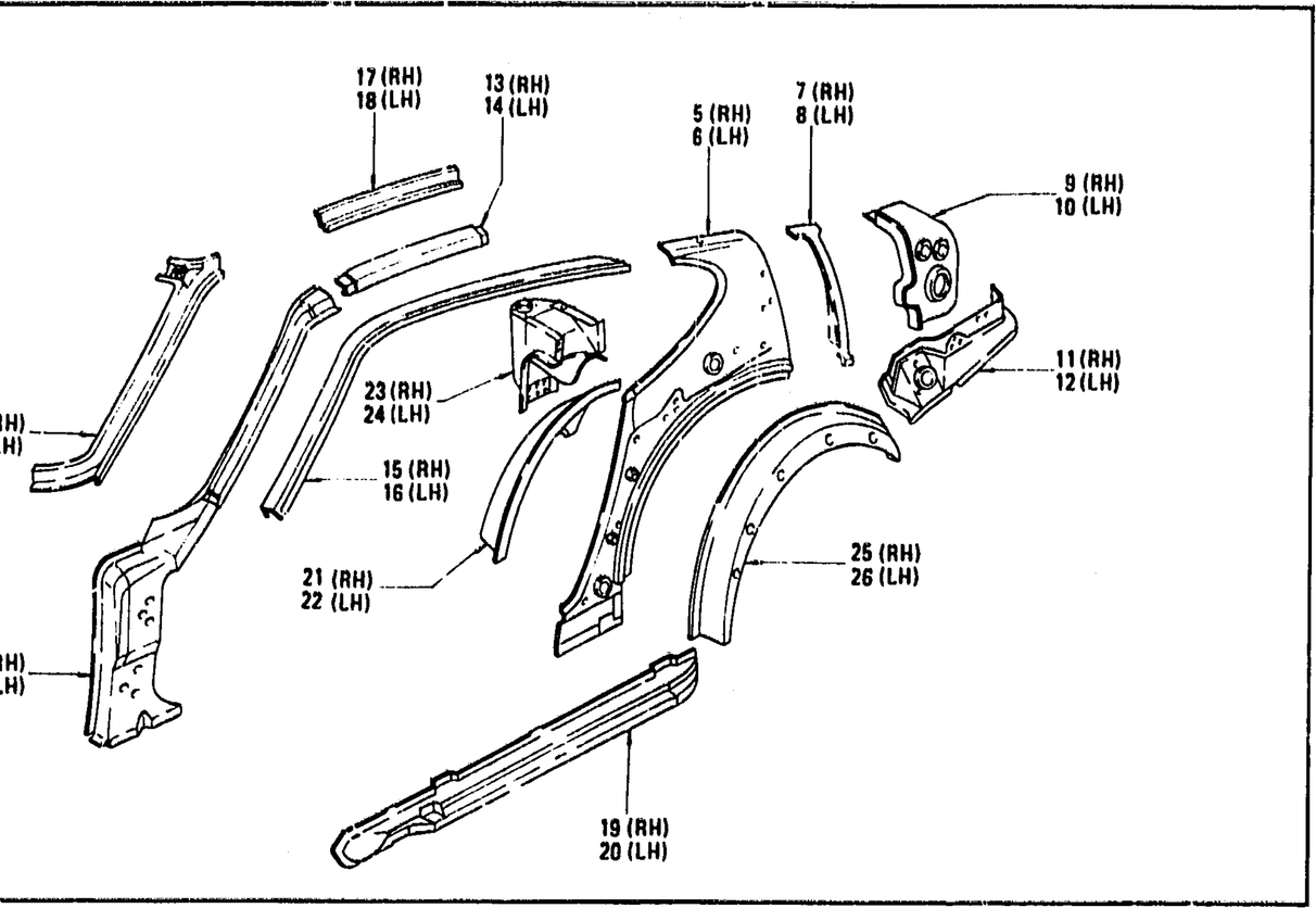 Diagram for BODY SIDE PANEL & SILL BODY (UP TO JULY '73)