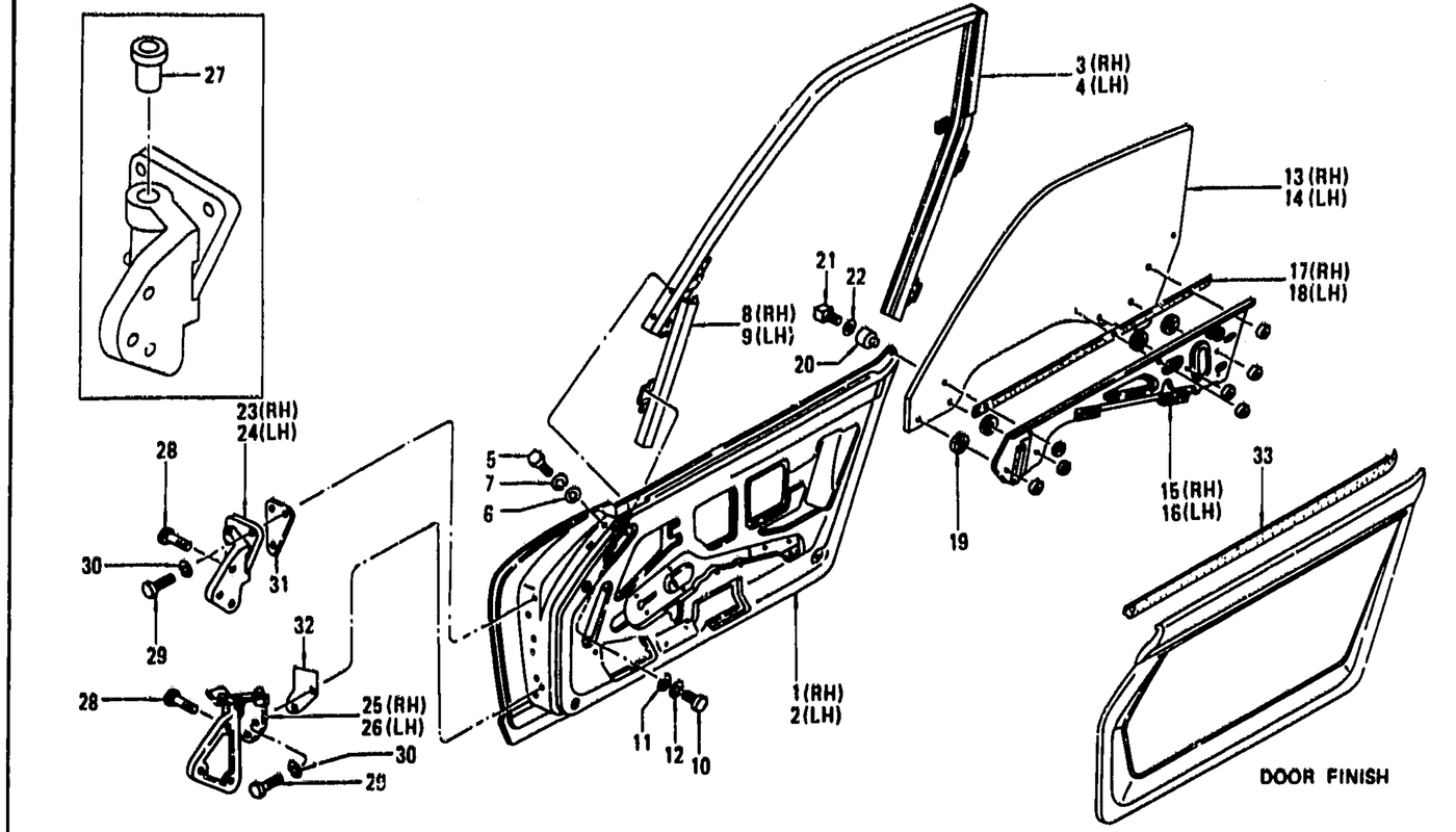 Diagram for DOOR PANEL, GLASS & HINGE