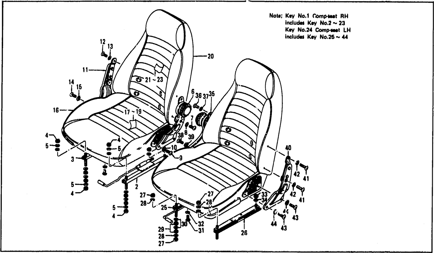 Diagram for SEAT & SLIDE (TYPE 1 ADJUSTER SEAT) (UP TO JULY '73)