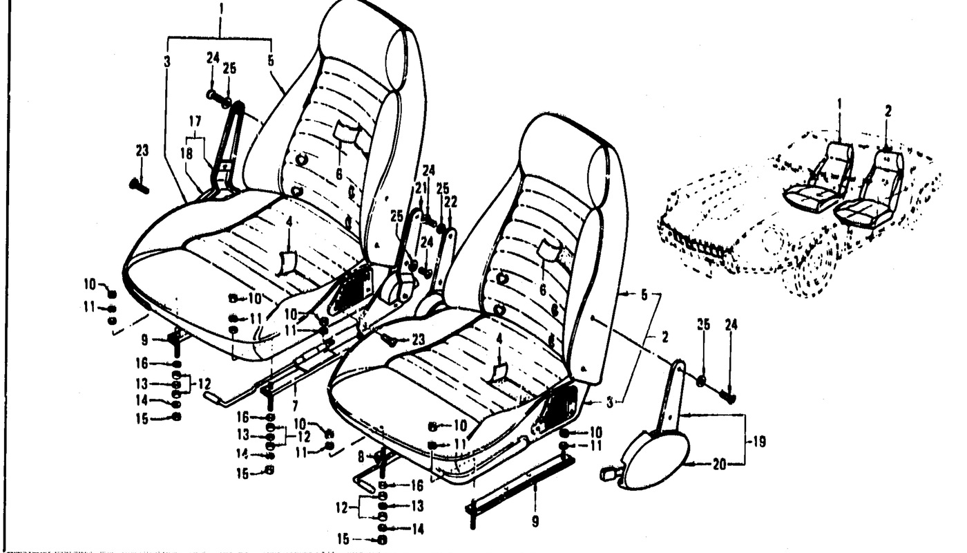 Diagram for SEAT & SLIDE (TYPE 2 RECLINING SEAT) (UP TO JULY '73)