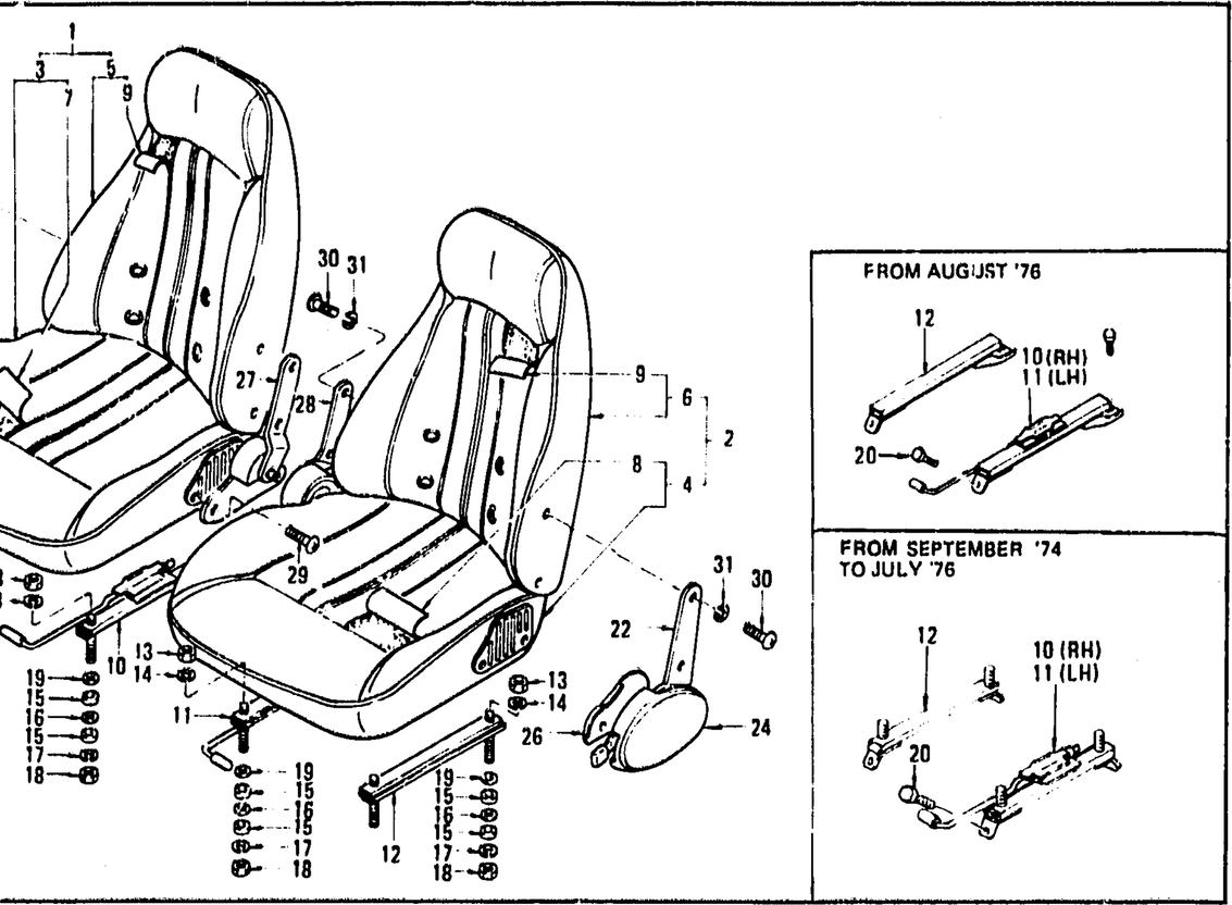 Diagram for SEAT & SLIDE (FROM AUG. '73 2 SEATER)