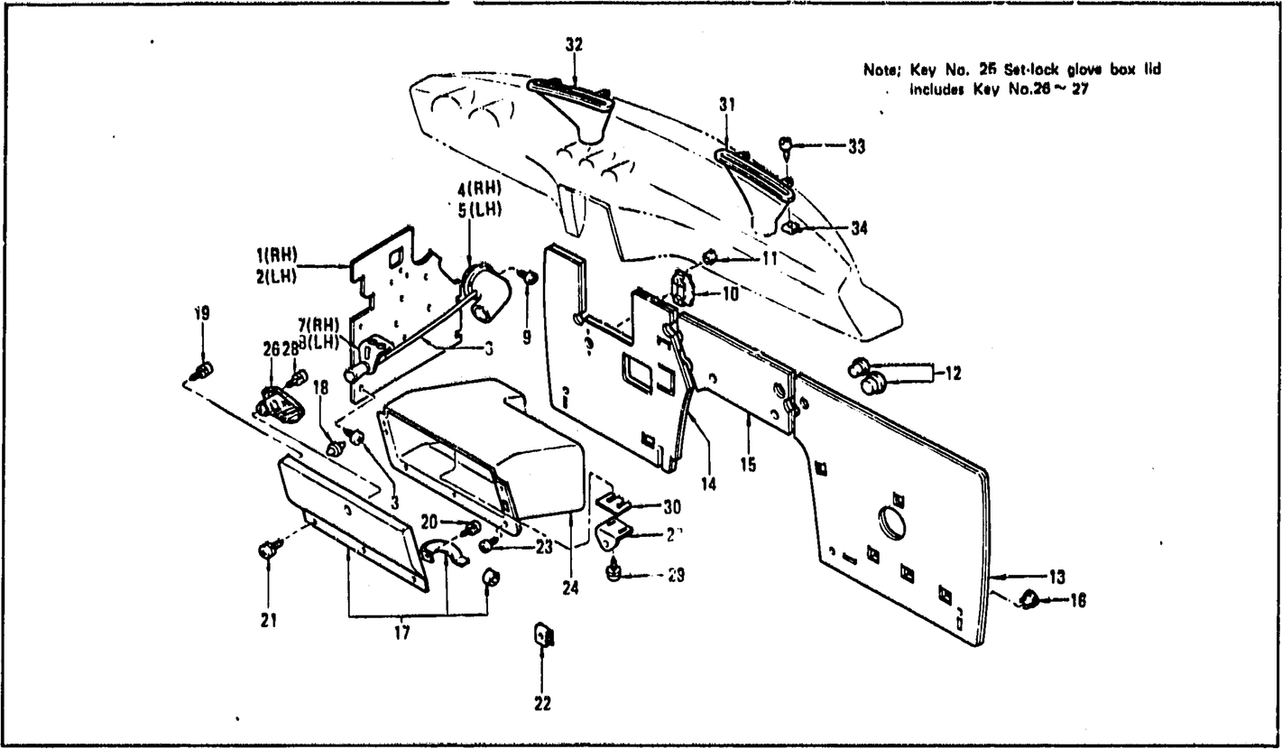 Diagram for DASH SIDE TRIM, INSULATOR & GLOVE BOX (FROM AUG. '73 2 SEATER)