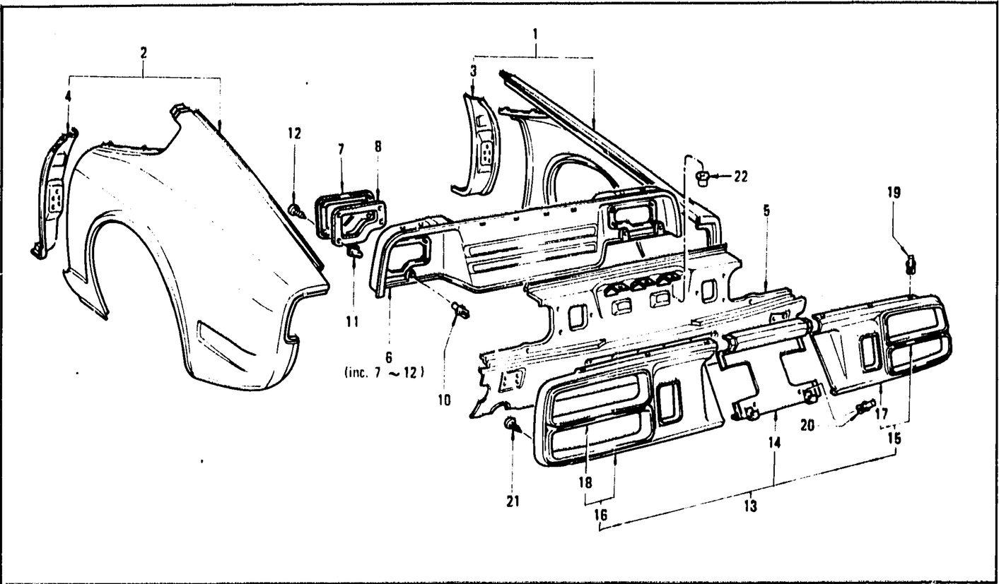 Diagram for REAR FENDER, REAR PANEL & REAR PANEL FINISHER (FROM AUG. '73 2 SEATER)