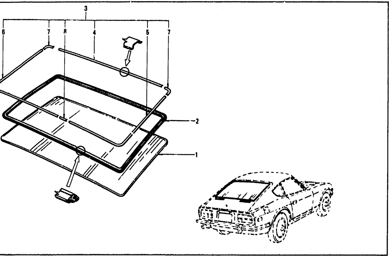 Diagram for TAIL GATE WINDOW (FROM AUG. ‘73 2 SEATER)