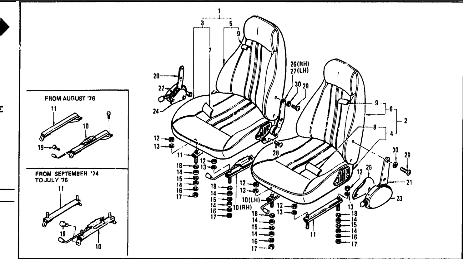 Diagram for FRONT SEAT & SLIDE (FROM OCT.'73 2+2 SEATER)