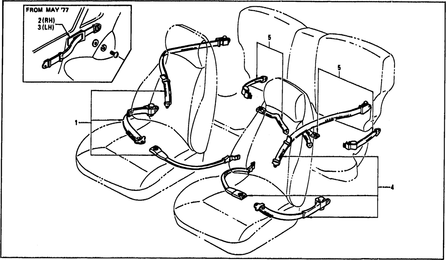 Diagram for SAFETY BELT (FROM OCT. '73 2+2 SEATER)