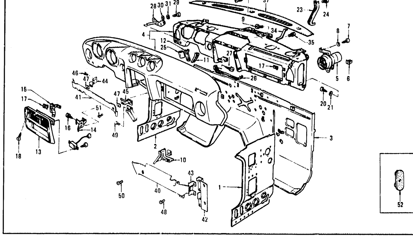 Diagram for DASH PANEL, DASH SIDE PANEL & INSTRUMENT (FROM OCT. ‘73 2+2 SEATER)