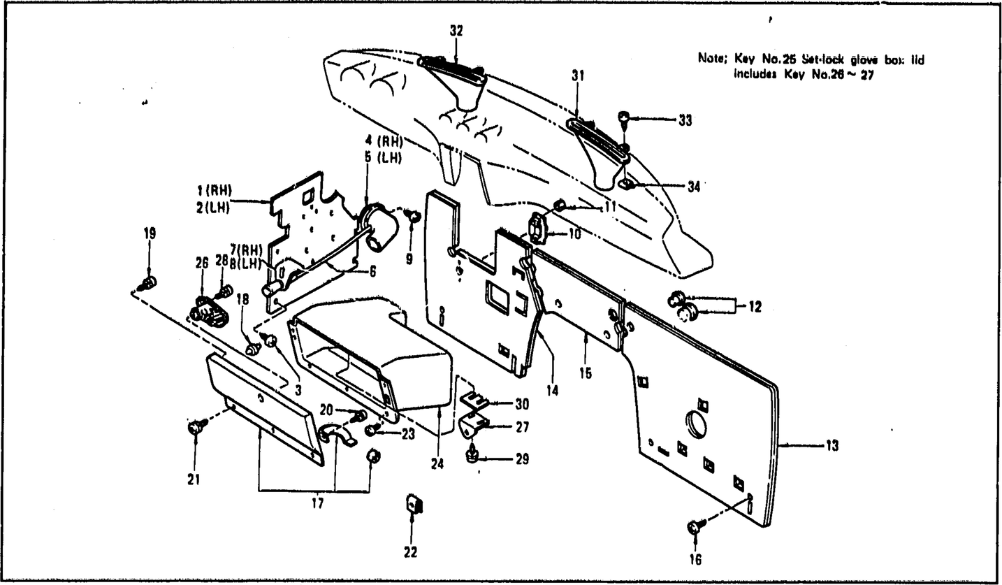 Diagram for DASH SIDE TRIM, INSULATOR & GLOVE BOX (FROM OCT. '73 2+2 SEATER)