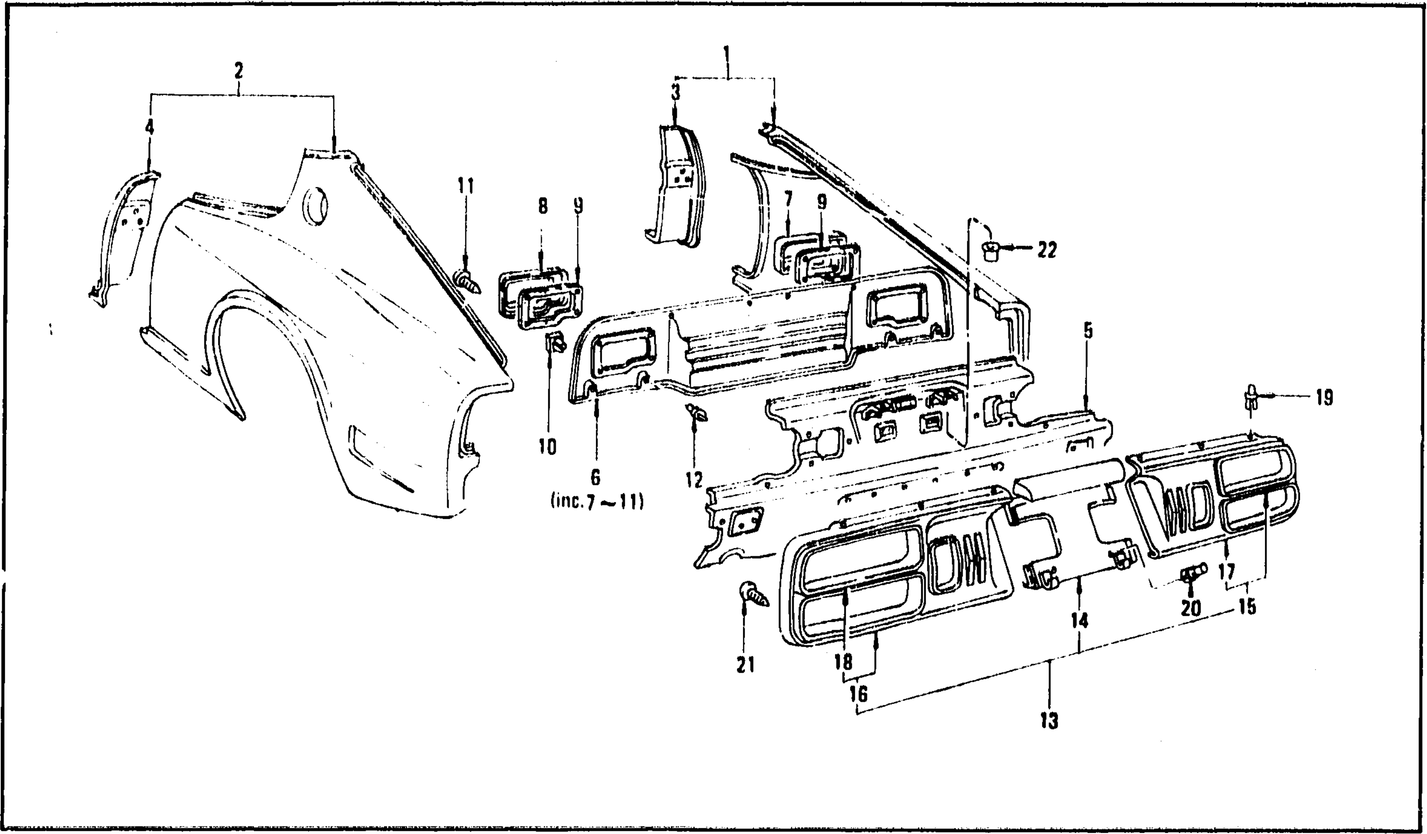 Diagram for REAR FENDER, REAR PANEL & REAR PANEL FINISHER (FROM OCT. '73 2+2 SEATER)